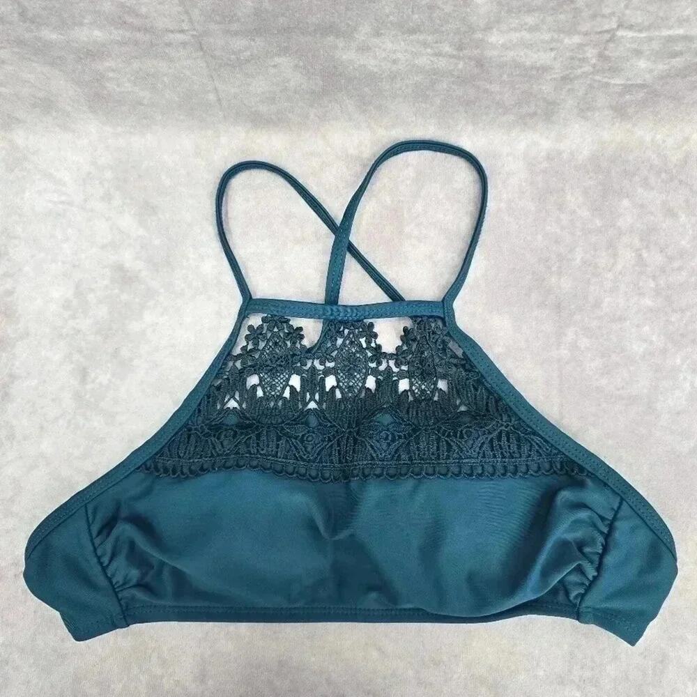 Xhilaration Green Lace Padded Bikini Top Swimwear Swimsuit‎ String Tie Small